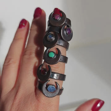 Moon Ring - Electroformed Copper with Natural Stones - 0
