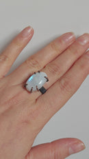 Anillo Piedra Luna Arcoíris Engarzado - Cabujón Ovalado-3