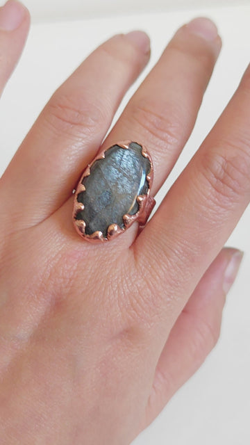 Anillo Piedra Luna Negra Electroformado - Cobre - 0