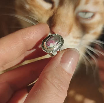 Ring with Pink Tourmaline in Quartz - 0