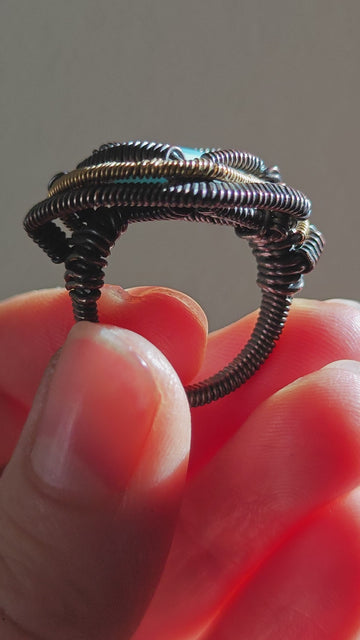 Anillo Larimar Engarzado - Cobre Negro y Latón - 0