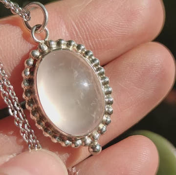 Rose Quartz and Silver Bead Pendant - 0
