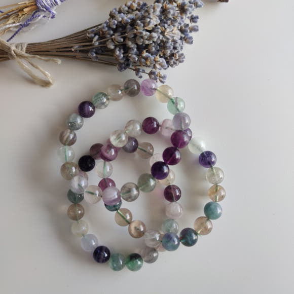 10mm Rainbow Fluorite Bead Bracelet - Anima Mundi Crystals