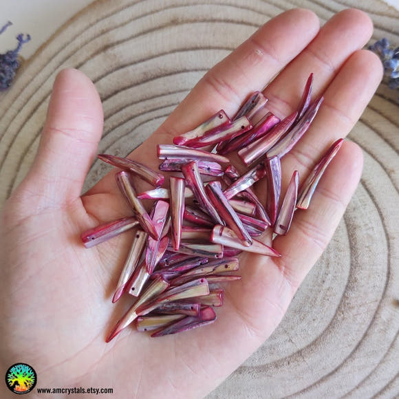 10x Purple Dyed Mother of Pearl Shell Spikes Beads - Anima Mundi Crystals