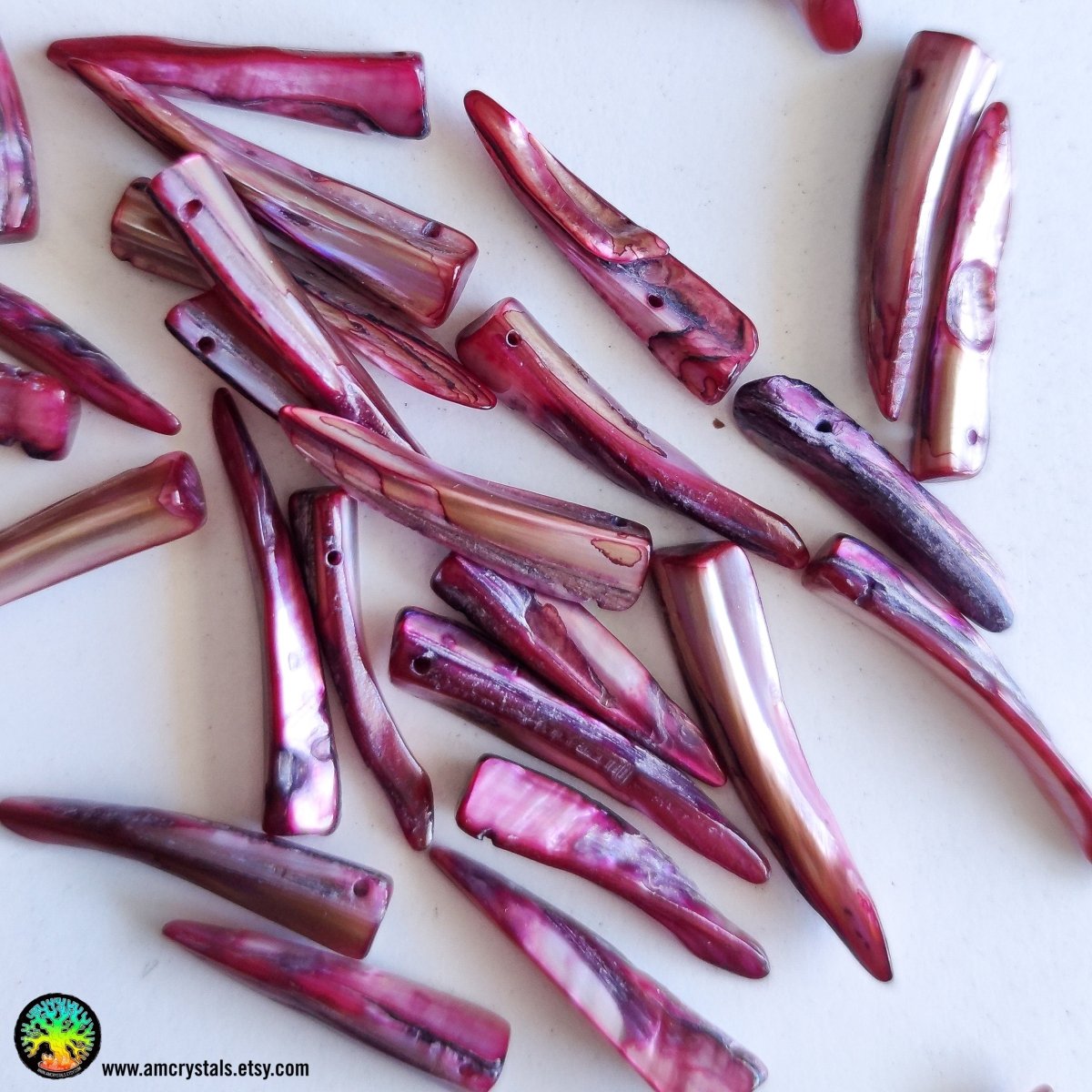 10x Purple Dyed Mother of Pearl Shell Spikes Beads - Anima Mundi Crystals