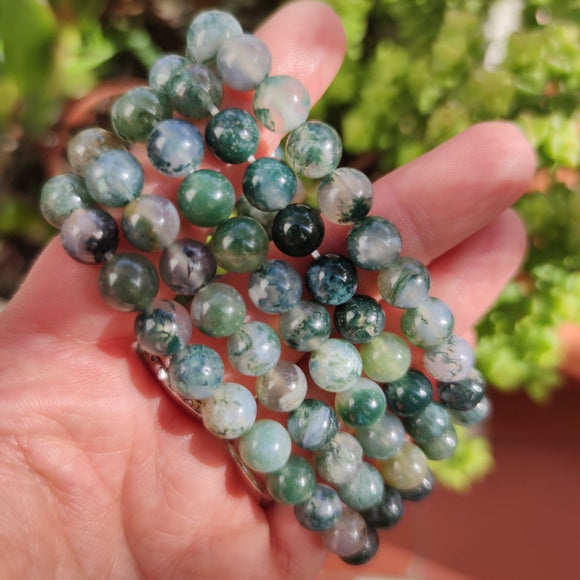 8-9mm Moss Agate Bracelets - Anima Mundi Crystals