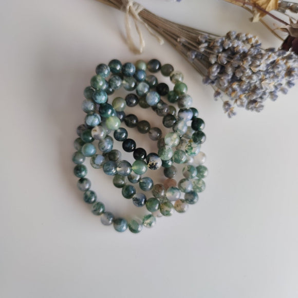 8-9mm Moss Agate Bracelets - Anima Mundi Crystals