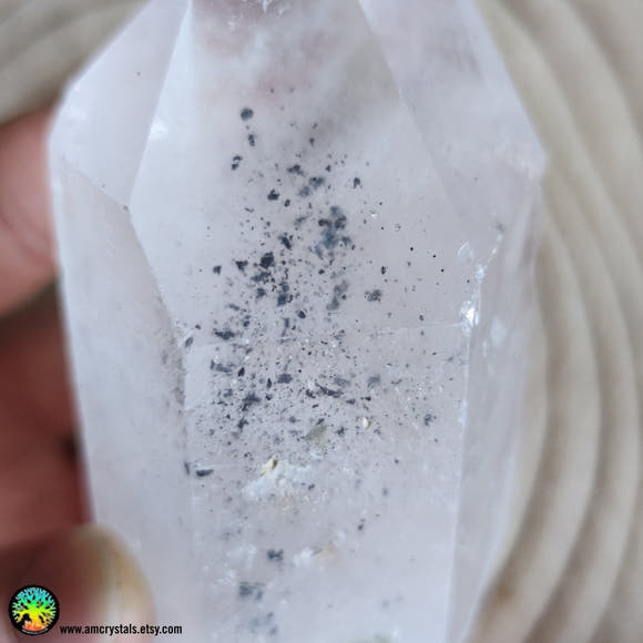 Big Clear Quartz Point With Carbon Inclusions - Anima Mundi Crystals