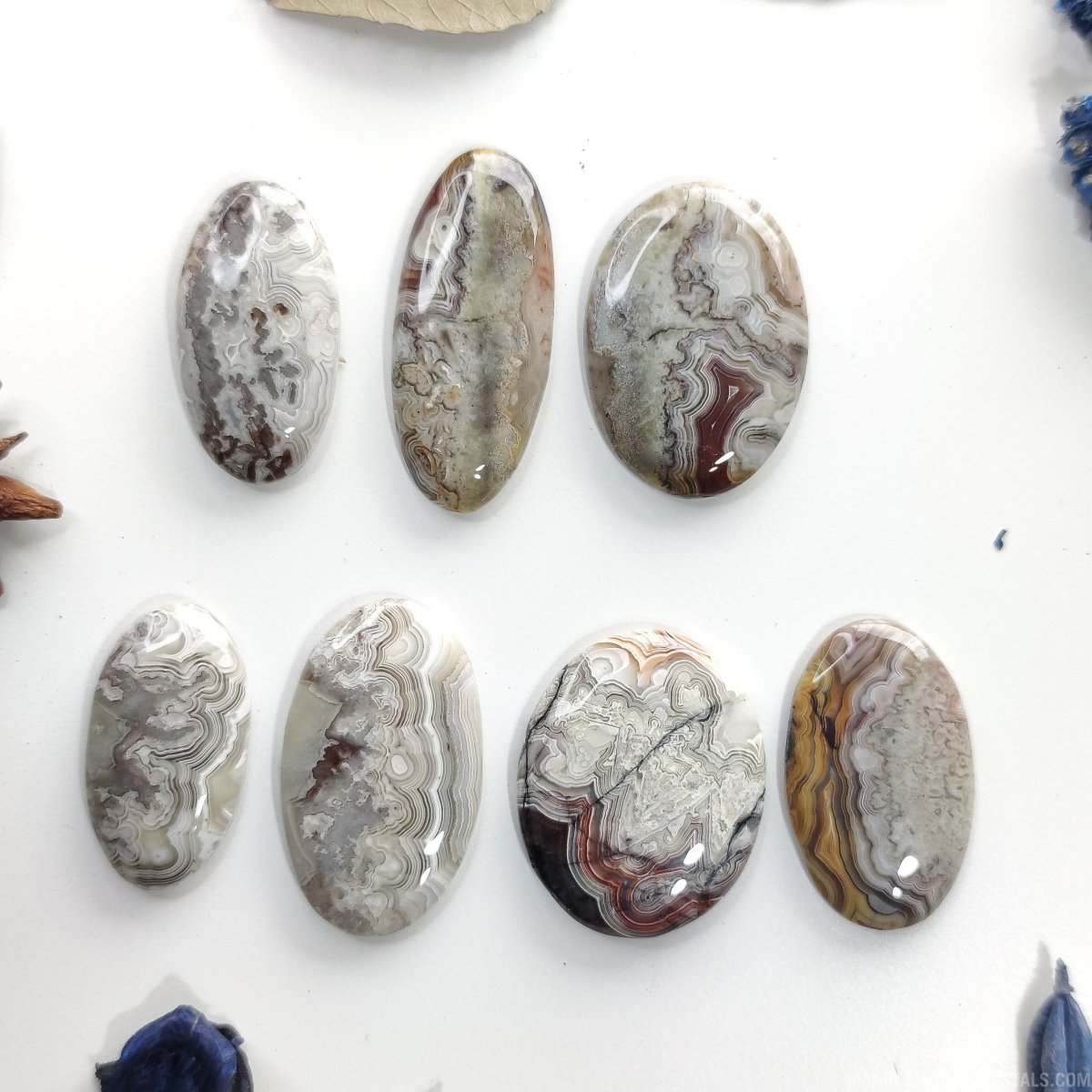Ovale Cabochons aus Crazy Lace Achat Nr. 1 – Anima Mundi Crystals