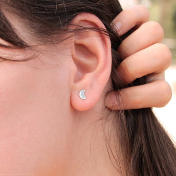 Dainty Crescent Moon Silver Studs - Anima Mundi Crystals