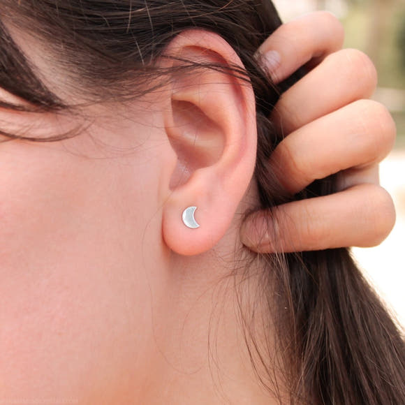 Dainty Crescent Moon Silver Studs - Anima Mundi Crystals