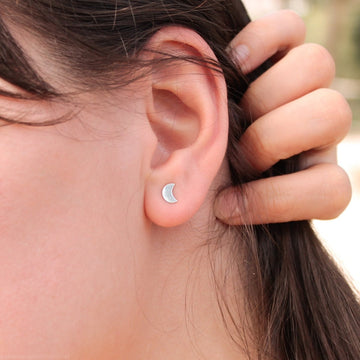 Dainty Crescent Moon Silver Studs - Anima Mundi Crystals