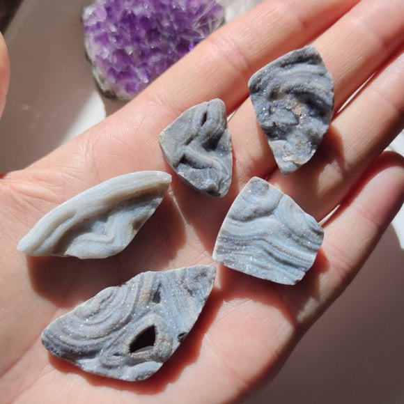 Druzy Blue-Gray Chalcedony Cabochons - Anima Mundi Crystals