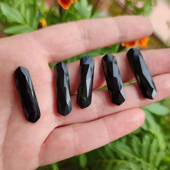 Faceted Black Onyx Hexagon Cabochons - Anima Mundi Crystals