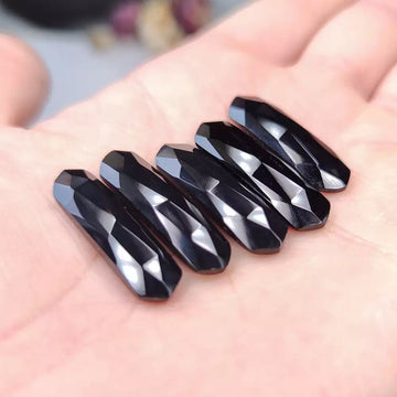 Faceted Black Onyx Hexagon Cabochons - Anima Mundi Crystals