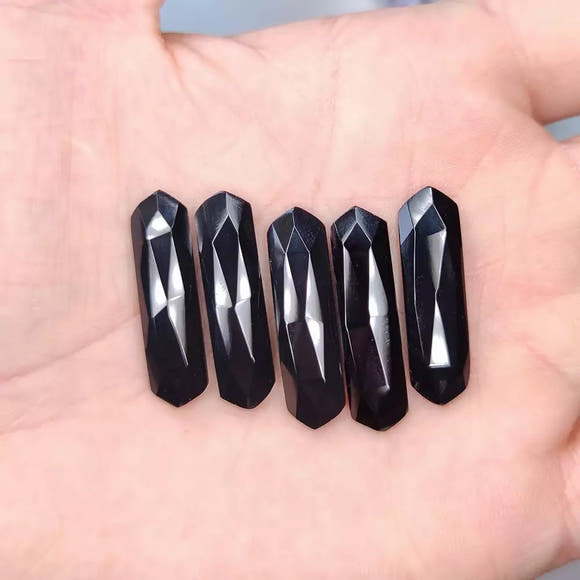 Faceted Black Onyx Hexagon Cabochons - Anima Mundi Crystals