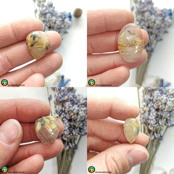 Gold Rutilated Quartz Cabochon with Hematite - Anima Mundi Crystals