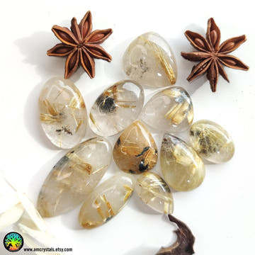 Gold Rutilated Quartz Cabochon with Hematite - Anima Mundi Crystals