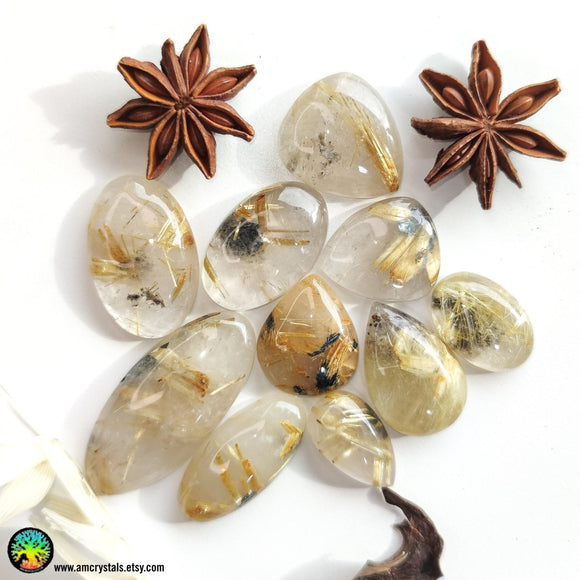 Gold Rutilated Quartz Cabochon with Hematite - Anima Mundi Crystals