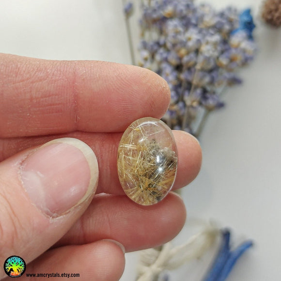 Gold Rutilated Quartz Cabochon with Hematite - Anima Mundi Crystals