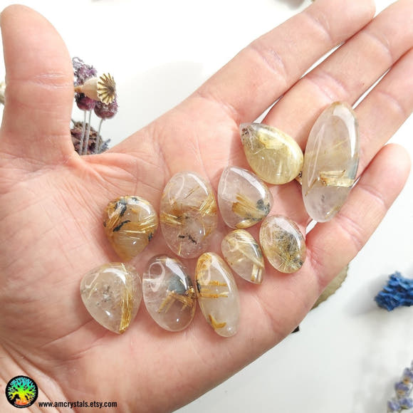 Gold Rutilated Quartz Cabochon with Hematite - Anima Mundi Crystals