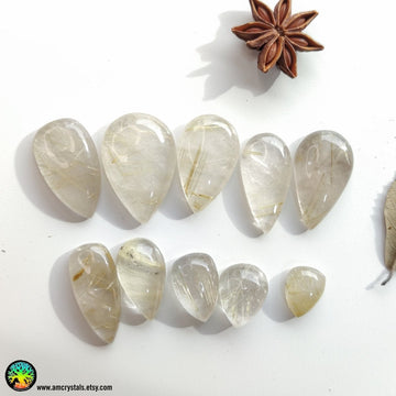 Gold Rutilated Quartz Tearshape Cabochons - Anima Mundi Crystals