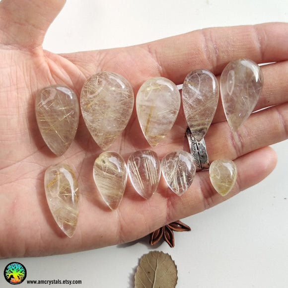 Gold Rutilated Quartz Tearshape Cabochons - Anima Mundi Crystals