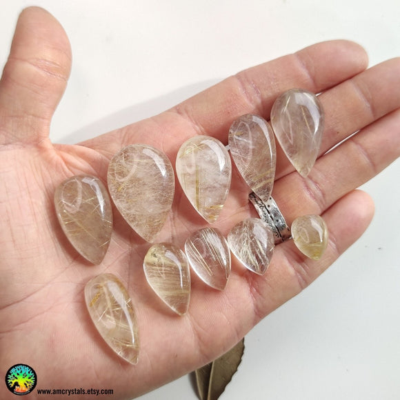 Gold Rutilated Quartz Tearshape Cabochons - Anima Mundi Crystals