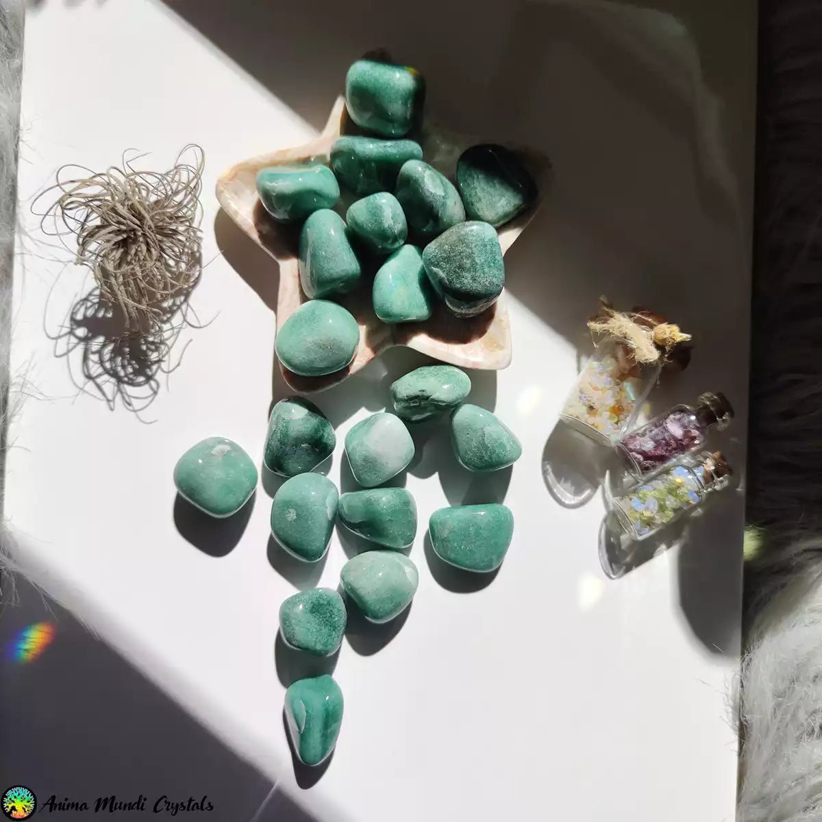 Groene kwartsiet-aventurijn trommelstenen - Anima Mundi-kristallen