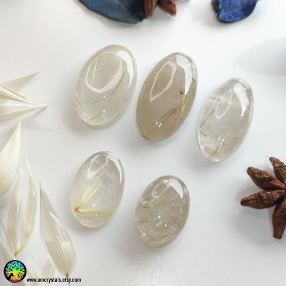 Oval Gold Rutilated Quartz Cabochons - Anima Mundi Crystals