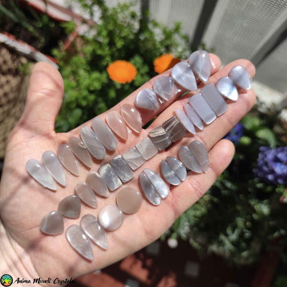 Peach Grey Moonstone Pair Cabochon nr1 - Anima Mundi Crystals