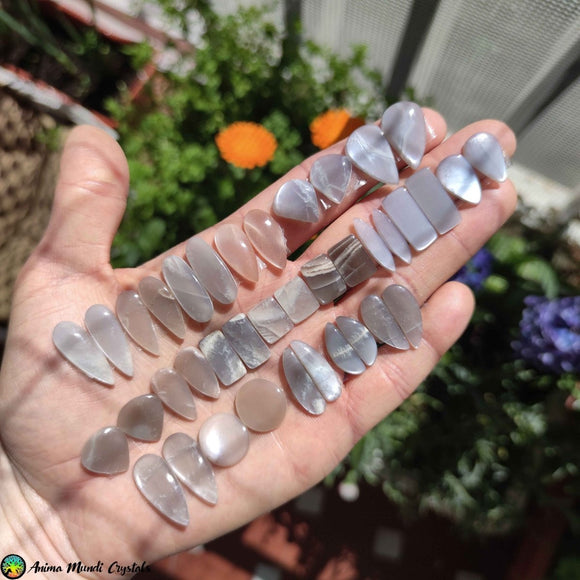 Peach Grey Moonstone Pair Cabochon nr1 - Anima Mundi Crystals