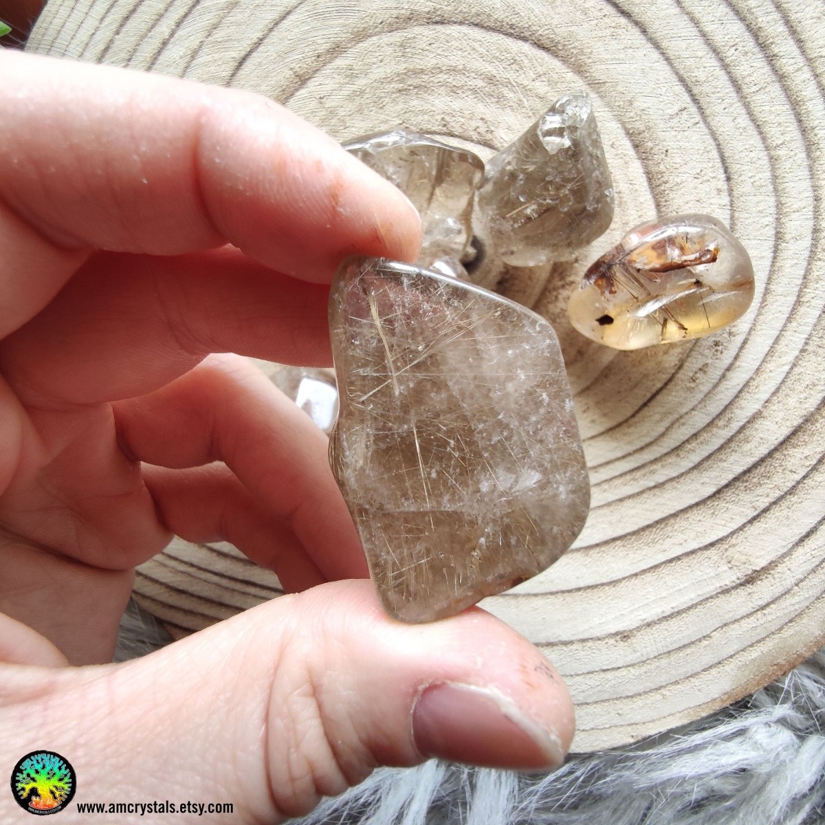 Πέτρα τσέπης Rutilated Quartz Tumbled Pocket Stone - Anima Mundi Crystals