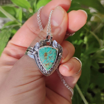 Sterling Silver Chrysocolla Pendant with Leaves - Anima Mundi Crystals