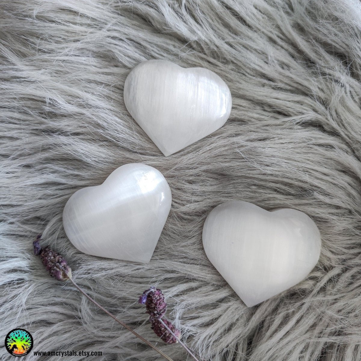 White Selenite Heart Palm Stone - Anima Mundi Crystals